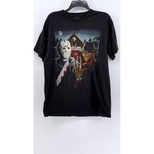 A NIGHTMARE ON ELM STREET Men's Black Vintage Freddy x Jason Graphic T-Shirt SZL